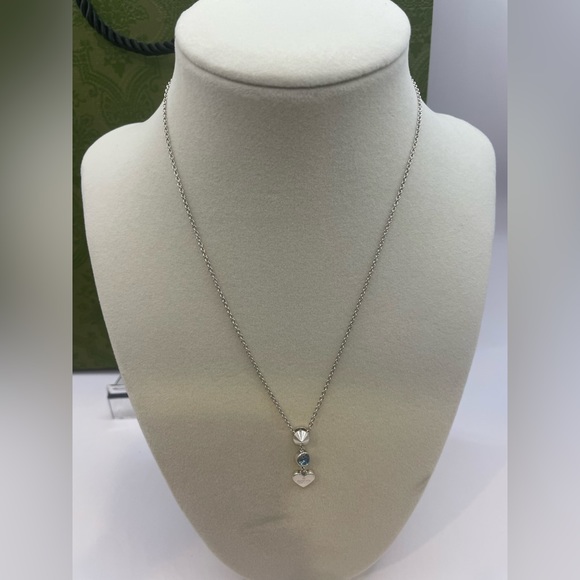 Gucci Necklace With Heart & Topaz Pendant In 925 Sterling Silver 16" - Picture 4 of 12
